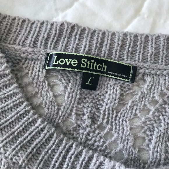 Grey Pointelle Sweater Sz L - Picture 7 of 9